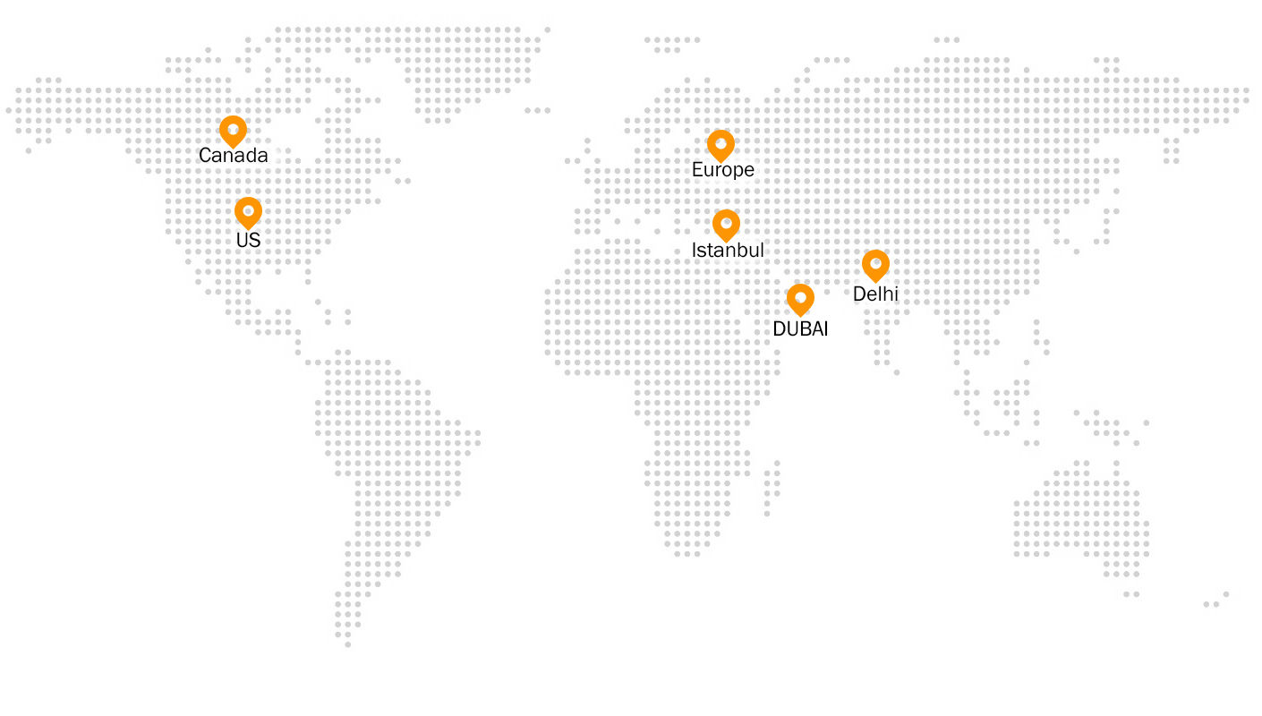 Showmonk global presence — Canada, US, Europe, Istanbul, Dubai, Delhi